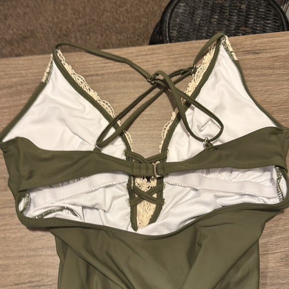 Cup she Olive Green Lace Trim Swimsuit women’s XL one piece - Picture 3 of 8